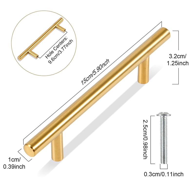 TRIXES 20PK Gold 150mm Wide Cabinet Door Drawer T-Bar Handles