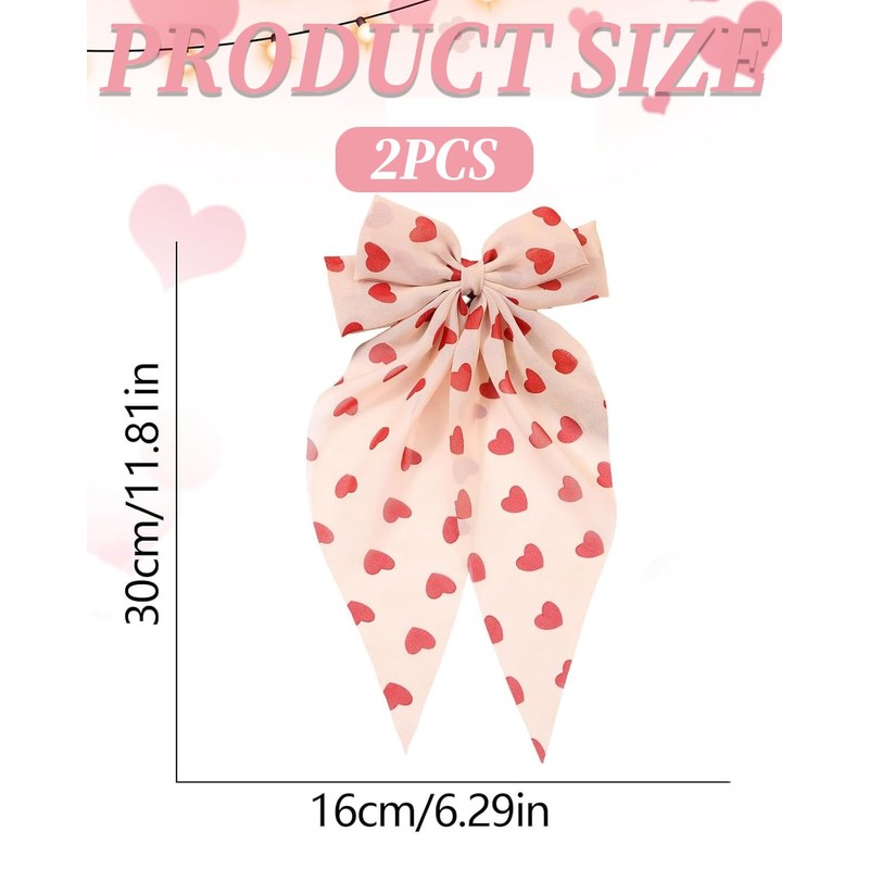 MYGLOAR 2er-Pack Schleifen mit Herz-Print, Herz-Haarspangen, Schleifen-Haarspangen, Damen-Haarspangen, Haar-Accessoires, Damen-Haar-Accessoires