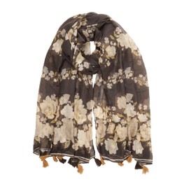 YOUR SMILE Large Boho Scarf for Women Lightweight Floral Printed Scarves Fall Winter Fashion Fringed Shawl wraps (13 Black White Flower)