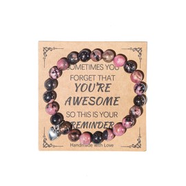 COLORFUL BLING Inspirational Healing Natural Stone Bracelets for Women Inspirational Gifts for Sister BFF Family Relief Anxiety Stress Jewelry Bracelets-Red