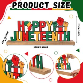 MiniInflat Happy Juneteenth Metal Sign Rustic Table Decor Holiday Tiered Tray Decor with Wooden Base Freestanding Metal Word Sign for Home Tabletop Centerpiece Mantel Shelf Fireplace