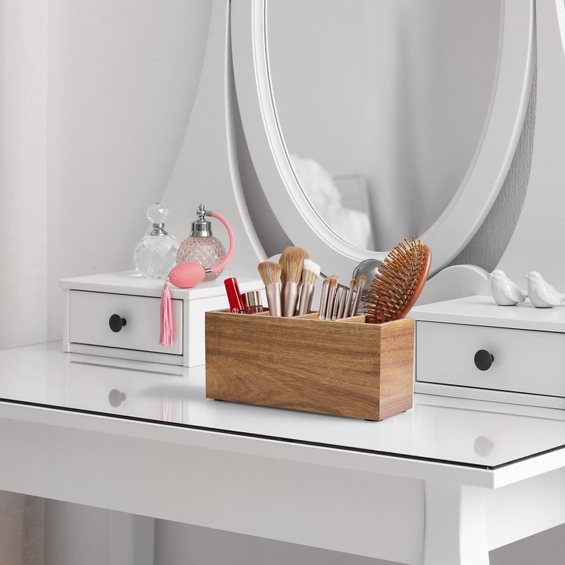 Bivvclaz Pencil Pen Holder for Desk, Acacia Wood Office Desk