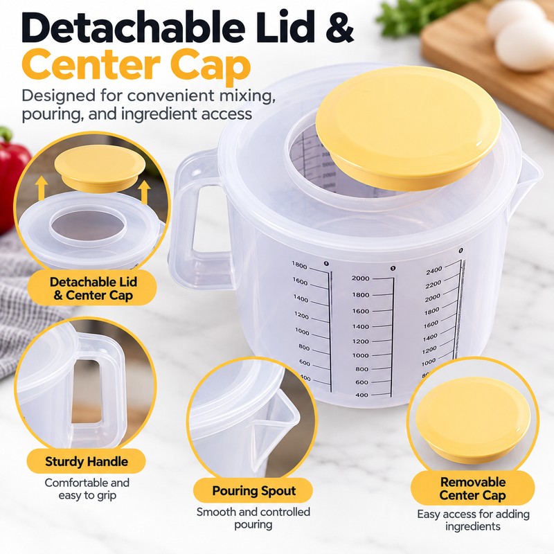 2.5L Measuring Mixing Bowl with Lid for Baking – Transparent