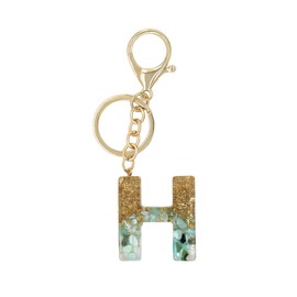 Jasimkiss Fashion Alphabet Initial Letter Keychain Key Ring for Purse Handbags Women (Gold-green H)