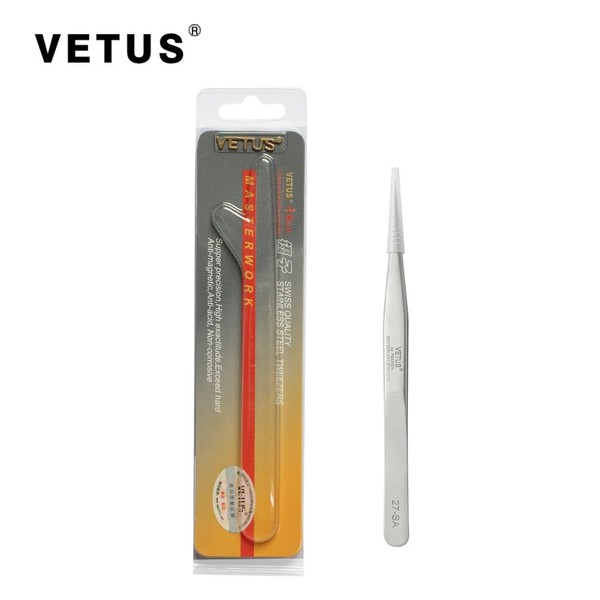 Vetus Slant Tip Tweezers Stainless Steel Pointed Eyebrow Lash Pro Tool High Precision (27-SA)