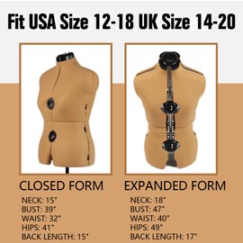 Turmeric Adjustable Dress Form Mannequin for Sewing Female Size 12-18, Pinnable Model Body with 13 Dials, Detachable Casters, 42.5"-60" Height Range for Clothing Display, Medium to Large