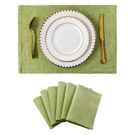 Home Brilliant Green Placemats for St Patricks Day Dinner Soft Linen Place Mats for Table Holiday Parties Spring Decorations Table Mats Set of 6, 33 x 48 cm, Grass Green