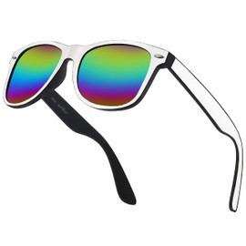 iceBoo Sunglasses Mens Womens lightweight Plastic frame vintage style unisex classic (White & Black Frame Rainbow outer Lens (W7938))