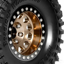 RC 1.9 Beadlock Wheels and Tires Set Offset -10mm for 1/10 RC Crawler Car for FMS FCX10 SCX10 Pro TRX4 VS4-10 Gen8 1/10 RC Crawler Car (brown)