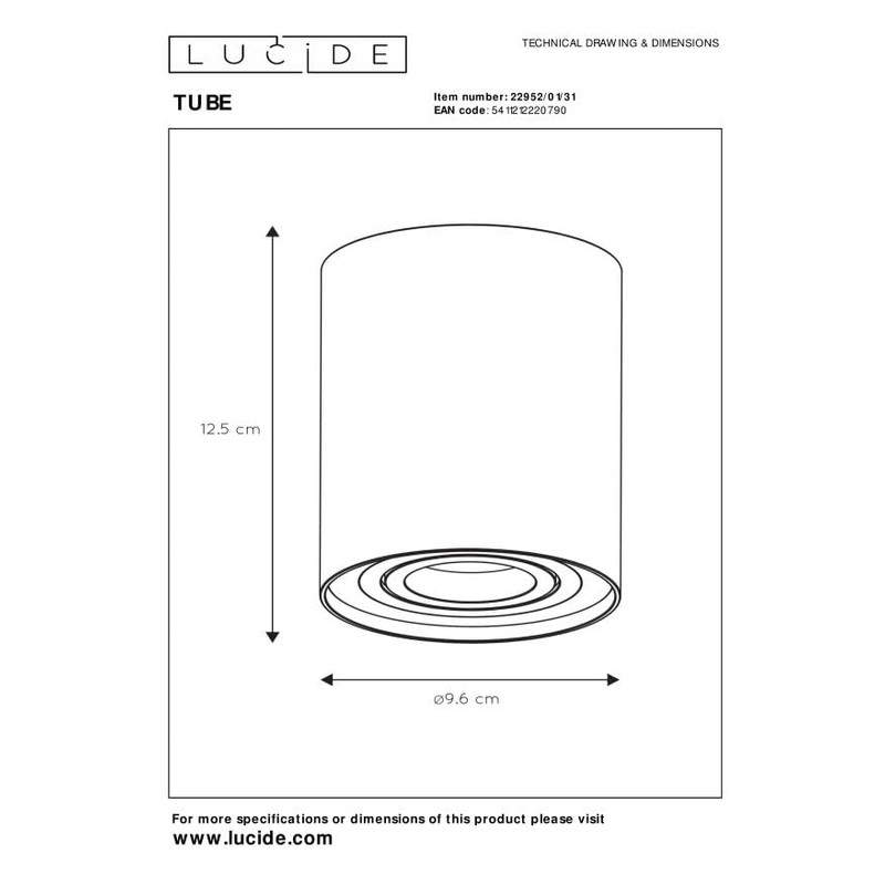 Lucide TUBE - Ceiling Spotlight - Ø 9,6 cm -