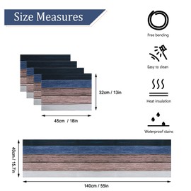Tischläufer und Tischsets Waschbar 4er Set Blau und Grau Hölzern Streifen Tischläufer Platzsets Outdoor Tischläufer Wetterfest Tischläufer Modern Wohnzimmer Platzset für Drinnen und Draußen 40x140cm