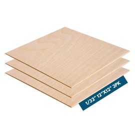 0.8mm 1/32" x 12" x 12" Aircraft Plywood Sheet (3pk) - AB/B Baltic Birch Material Perfect for Arts and Crafts, School Projects, Die-Cutting, and Wood Engraving