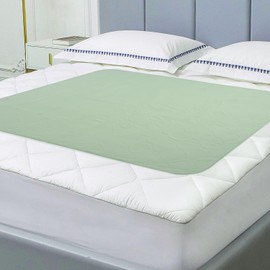 GRUENERDE Reusable Bed Pads for Incontinence 140*100cm Pastel Green Heavy Absorbency Waterproof Underpads Protection Washable Mattress Pads with Non-Slip Backing for Adults