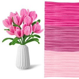 Pipe Cleaners, 300 PCS Pipe Cleaners Craft for Flowers 3 Colors Thick Pipe Cleaners Craft Bulk Pink Fuzzy Sticks Chenille Stems for DIY Flower Bouquet Kids DIY Craft Projects and Decor