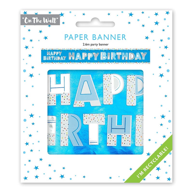 Happy Birthday Blue Recyclable Paper Banner - 2.6m