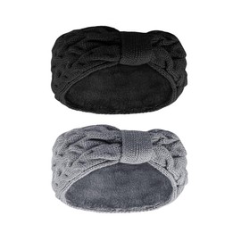 PVFZXS Pack of 2 Women's Winter Headbands, Elastic Headband, Knitted Headband, Women's Headband, Knitted Headwrap, Headband for Autumn and Winter (Black + Grey)
