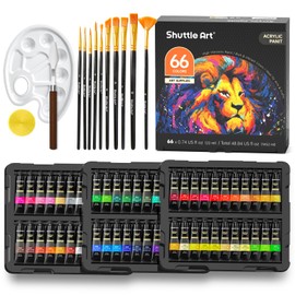 82 Pack Acrylic Paint Set, Shuttle Art 66 Colors Acrylic Paint with 10 Brushes, 22ml/0.74oz Tubes, Vibrant Colors, Artist Painting Supplies for Kids, Adults Painting & Crafting on Canvas, Wood Ceramic