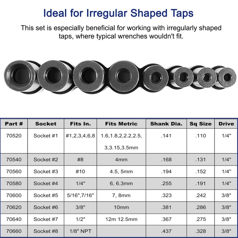 70500 Tap Socket Set Use with 1/4" & 3/8" Drive,