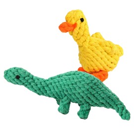 Mythonic Ente & Dino-Hundespielzeug aus Seil, lustiges Kauspielzeug für Welpen und Hunde, natürliche Baumwolle, sicher zum Zahnen, hilft die Zähne zu reinigen, ideal für mittelgroße und große Rassen