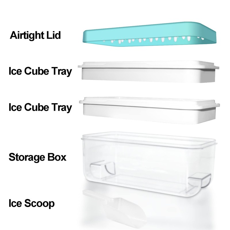Ice Cube Trays for Freezer, Ice Cube Bin Scoop Trays,