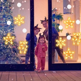 MUYUN Christmas Decorations 3PCS Christmas Window Lights Star&Deer&Snowflake Battery Operated Indoor String Lights with Suction Cup for Christmas Window Decorations Fireplace New Year