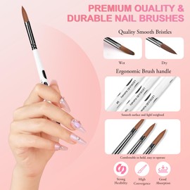 LEDSUUEI Acrylic Nail Brush Set: 3pcs Professional Nail Brush for Acrylic Powder Nails Kolinsky Acrylic Brush Wooden Handle Nail Art Brushes Nail Tools Kit Size 8/10/14, Christmas Women Gift Set