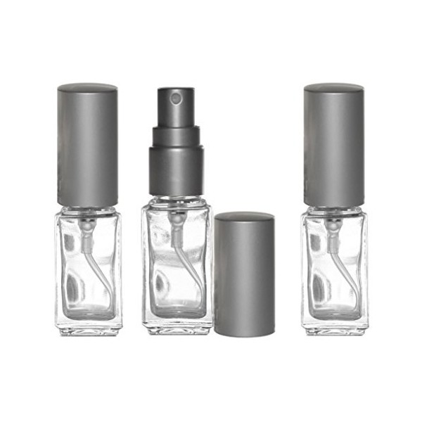 Riverrun Perfume/Cologne Atomizer Empty Refillable Glass Bottle Fine Mist Sprayer 1/6 oz 5ml (Set of 3 - Matte Silver)