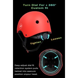 Kids Skateboard Helmet Protective Gear Set Knee Pads Elbow Pads Wrist Guards and Adjustable Bike Helmets for BMX Scooter Skateboard Cycling Roller Skating Age 2-13 years old Boys Girls （red）