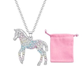 DUINIU 1 Piece Silver Rainbow Horse Pendant Necklace, 1 Piece Storage Bag, Silver Necklace, Birthday Gift for Teenage Girls, Jewelry Necklace Gift, Horse Necklace, Girls Necklace, Women's Gift.