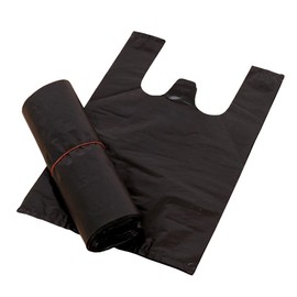 100 Pieces Strong Black Plastic Vest Style Carrier Bags With Handle for Supermarket Retail Shopping Household Food Two-sided Storage Bags (7 x 10 inches)