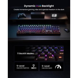 RGB Mechanical Gaming Keyboard Blue Switch, 104 Keys Full-Size Light Up Key-Board with 11 Backlit Modes, Anti-Ghosting, Double-Shot ABS Keycaps, USB Wired Computer Key Board for Windows PC Gamer