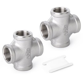 TAISHER 2PCS Stainless Steel 4 Way Pipe Fittings, 1/4" BSP Female Pipe Fittings
