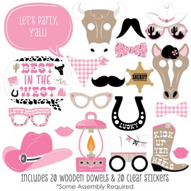 Big Dot of Happiness Pink Western Hoedown - Cowgirl Horse Party Photo Booth Props Kit - 20 Count