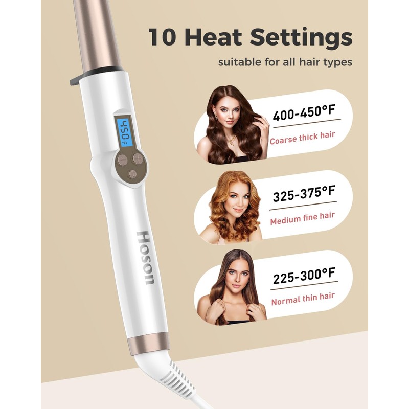 HOSON Hair Curling Wand Tapered Barrel 1"-0.5", Dual Voltage Curling