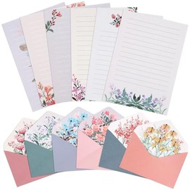 KSIWRE Juego de 36 piezas de papel de escritura y sobres, cálido juego de papelería con temática floral para invitaciones de boda, 24 papeles de papel