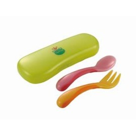 リッチェル おでかけランチくん にぎにぎスプーン・フォーク(ケース付) ピンク&イエロー はじめて持たせるのに最適