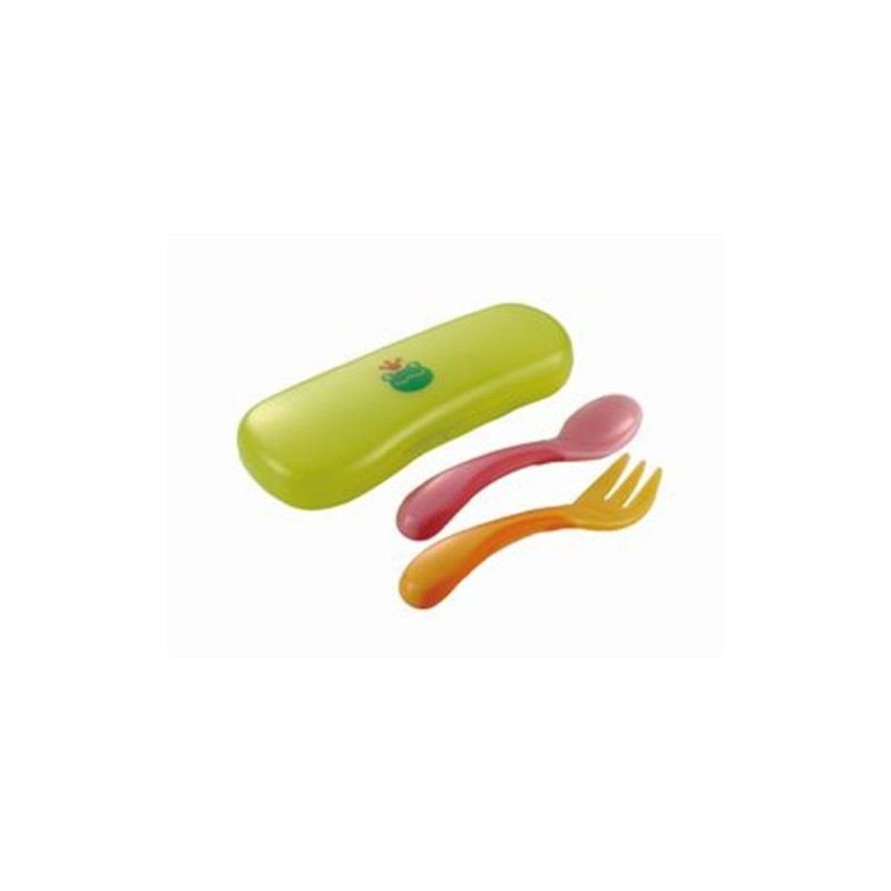 リッチェル おでかけランチくん にぎにぎスプーン・フォーク(ケース付) ピンク&イエロー はじめて持たせるのに最適