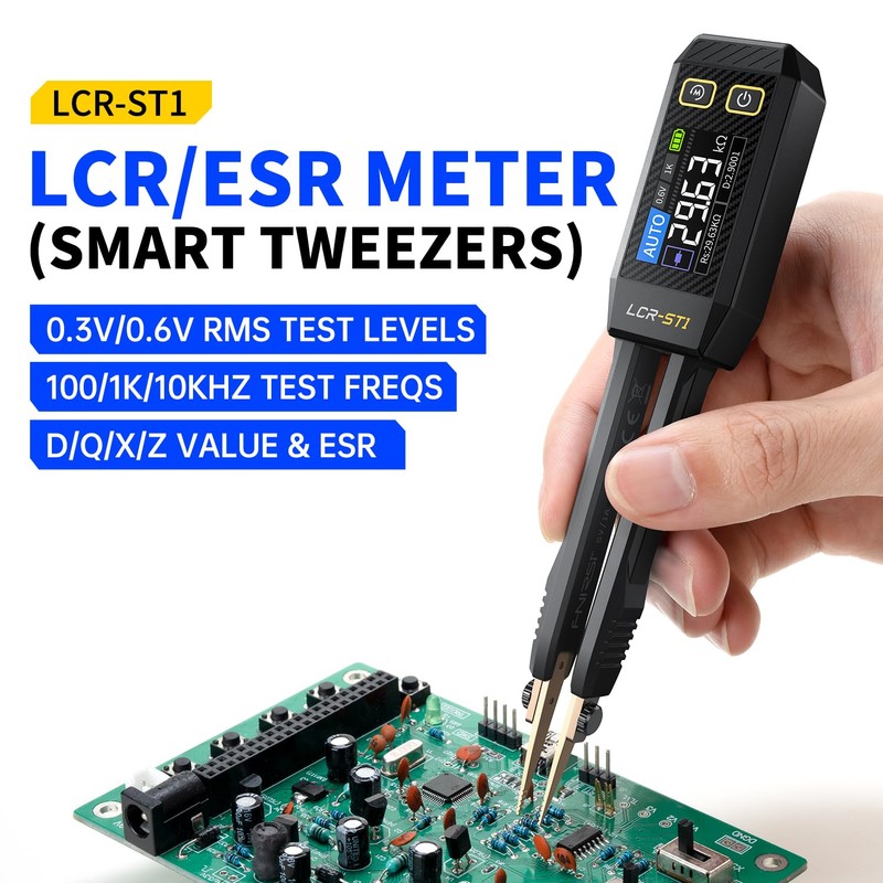 FNIRSI LCR-ST1 10KHz LCR Meter Tweezer, Mini Smart SMD Tester,