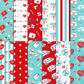 Nurse Scrapbook Paper - 24 Sheets Thank You Nurse Pattern Paper 12" x 12" Medical School Assorted Design Double-Sided Nursing Decorative Craft Papers for Nurses Appreciation Week Medical RN Grad