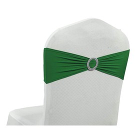 VDS - Green | Spandex Chair Sashes Bows | 100 PCS | Stretch Elastic Banquet Universal Folding Chair Band Tie with Silver Buckle Slider for Wedding Party Conference Celebration Event Decoration