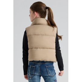 maoo garden Girls Winter Puffer Vest Faux-Down Short Cropped Lightweight Water-Resistant Big Girls Sleeveless Jacket Beige 14Y