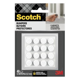 Scotch White Adhesive Bumper Pads 40 PCS, Self-Stick Rubber Pads 3/8" Round, Cabinet Door Rubber Bumpers, Designed to Protect Cabinets and Drawers, Sound Dampening, White (BP959-40NA)