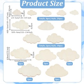 OLYCRAFT 35Pcs Mixed Sizes Cloud Shape Wooden Pieces Unfinished Wood Slices Unfinished Cloud Wood Cut Out Unfinished Blank Slice Unfinished Wood Ornaments for Painting Drawing DIY Project Crafts