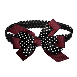 WEBB DIRECT2U WD2U Baby Girls Black Dotted Grosgrain Boutique Hair Bow Stretch Headband (Burgundy Maroon)