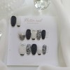 Black tweed ribbon handmade nail tip - Petit round /