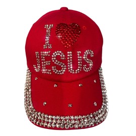 Popfizzy Jesus Hat for Women, Bling Rhinestone I Love Jesus Hat, Jesus Christ Ball Cap, Christian Caps, Religious Gift, Red