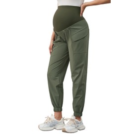 PACBREEZE Women's Maternity Cargo Joggers Quick-Dry Hiking Pants Active Outdoor Casual Pregnancy Sweatpants (Olive, X-Large)