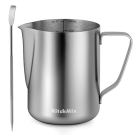 Milk Frothing Pitcher, 12oz Espresso Steaming Pitchers Stainless Steel Cappuccino Coffee Machine Accessories Barista Tools Steamer Froth Pitchers Milk Jug Cup with Decorating Pen Latte Art (SC0001)