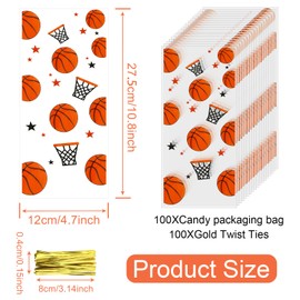 Basketball Cellophane Goodie Bags,100Pcs Basketball Frames Star Basketball Pattern Treat Bags Sport Theme Candy Bags with Gold Twist Ties for Basketball Birthday Party Sport Theme Favor Supplies