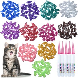 MiiOUU 100 pcs Cat Nail Caps | Cat Claw Covers with Adhesives and Applicators | 5X Different Glitter Colors